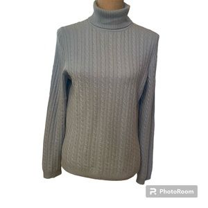 CHARTER CLUB SWEATER TURTLENECK LIGHT BLUE 2 PLY CASHMERE CABLE KNIT Size M